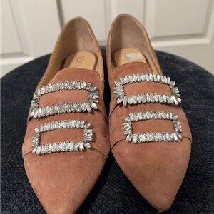 Sole Society Leather Loafers with Crystal Embellishments Size 10